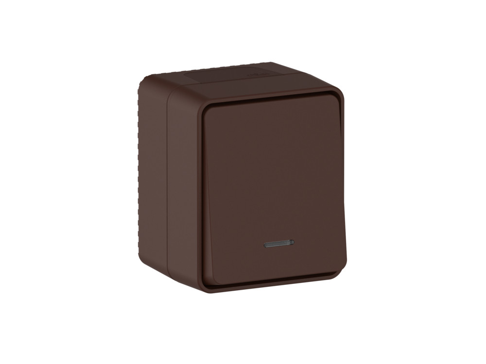 ATLASDESIGN PROFI IP54 О/У 1-клавишный ВЫКЛЮЧАТЕЛЬ с подсветкой, сх.1а, 10АХ, КОРИЧНЕВЫЙ