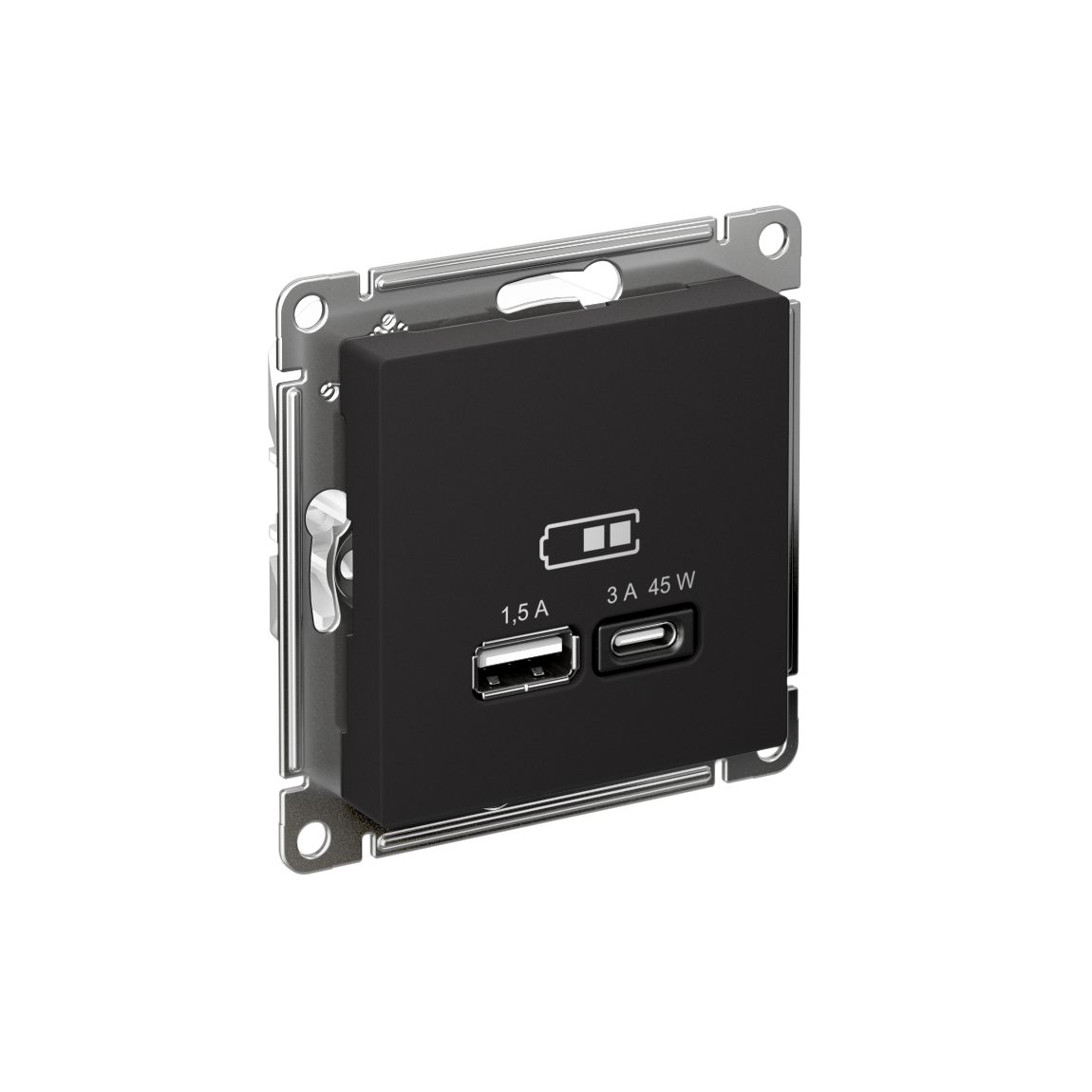 ATLASDESIGN USB РОЗЕТКА A + тип-C 45Вт высокоскор.заряд. QC, PD, механизм, КАРБОН