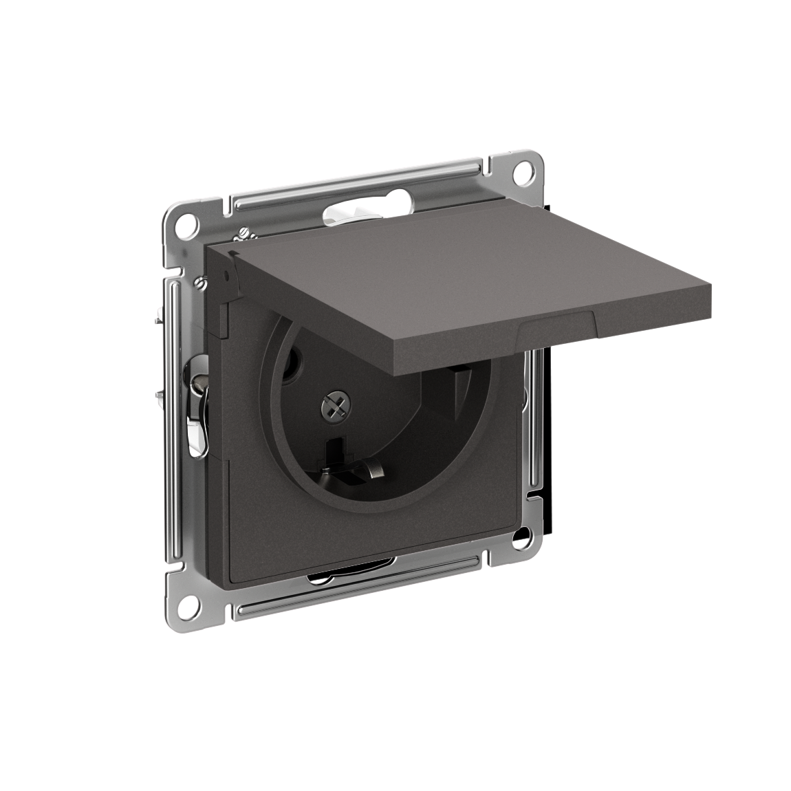 ATLASDESIGN РОЗЕТКА с заземлением со шторками с крышкой, 16А, IP20, механизм, БАЗАЛЬТ