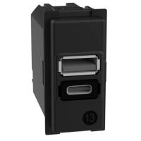 Механизм зарядного устройстваи USB 2 разъёма тип - A/C 15 Вт/3000мА 1 модуль. K4191AC. Bticino Living Now.
