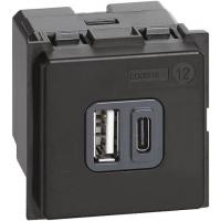 Механизм зарядного устройстваи USB 2 разъёма тип - A/тип - C 3000мА 2 модуля. K4287C2. Bticino Living Now.