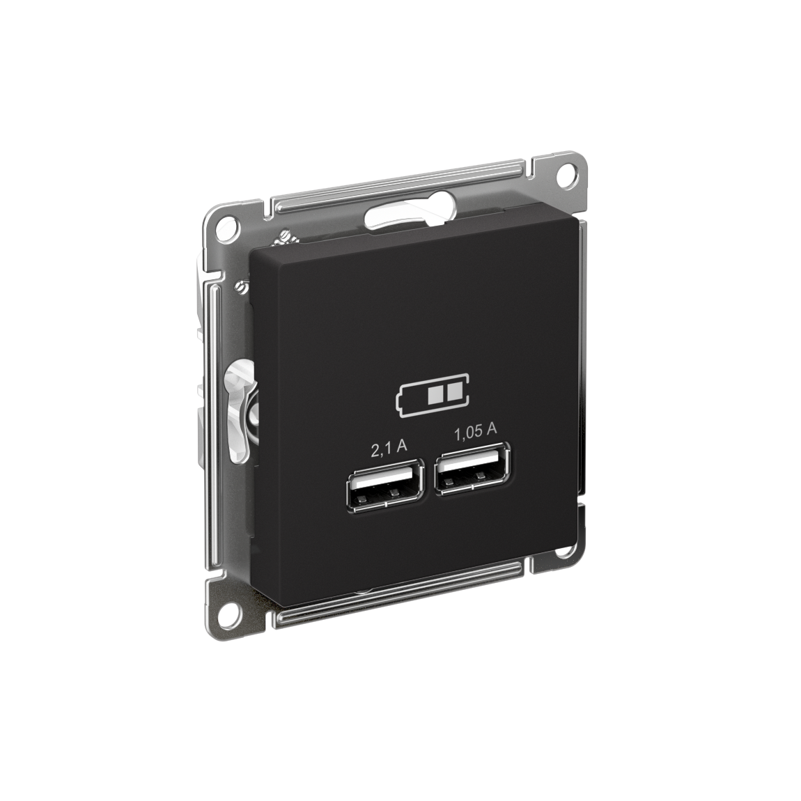 ATLASDESIGN USB РОЗЕТКА A+A, 5В/2,1А, 2х5В/1,05А, механизм, КАРБОН