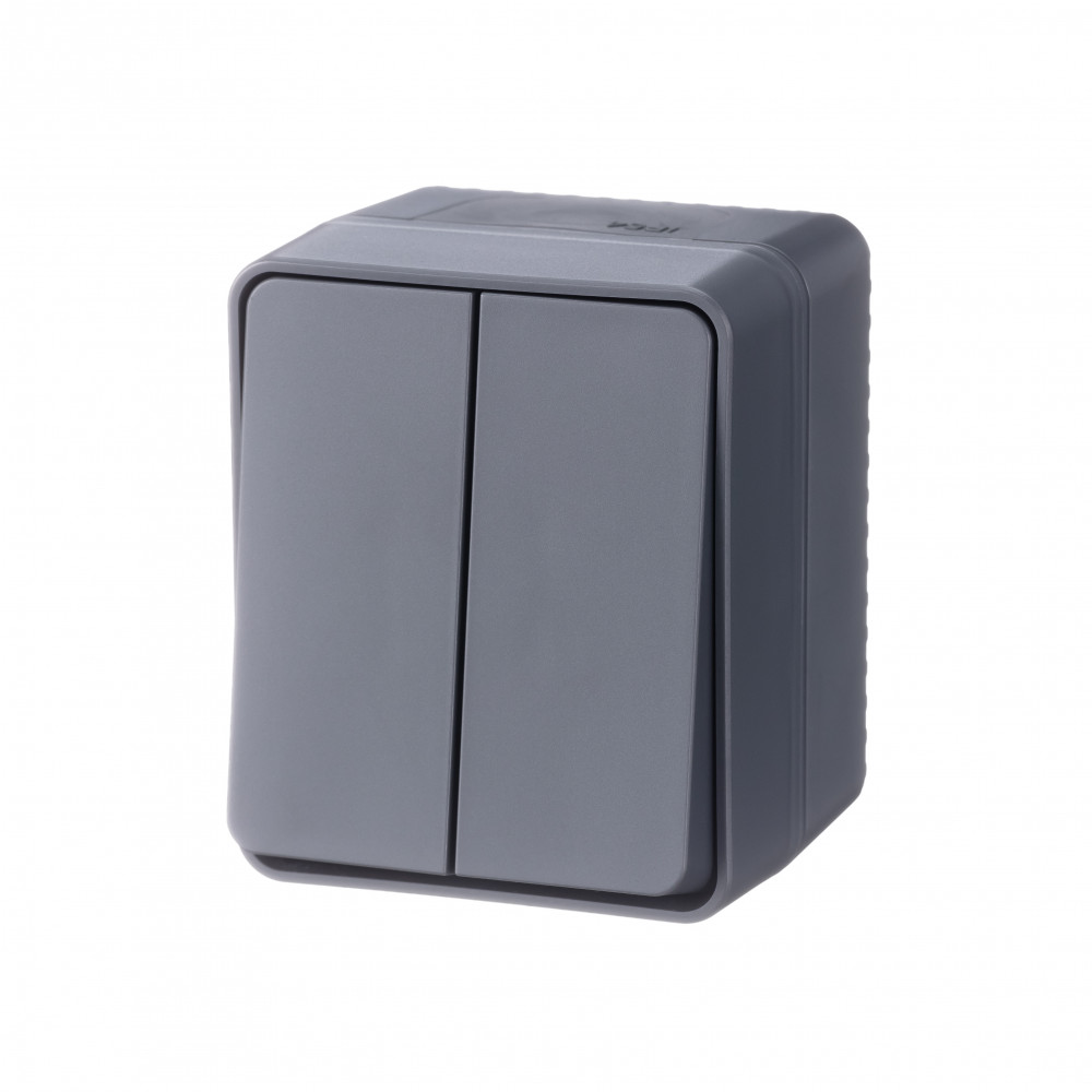ATLASDESIGN PROFI IP54 О/У 2-клавишный ВЫКЛЮЧАТЕЛЬ, сх.5, 10АХ, АНТРАЦИТ