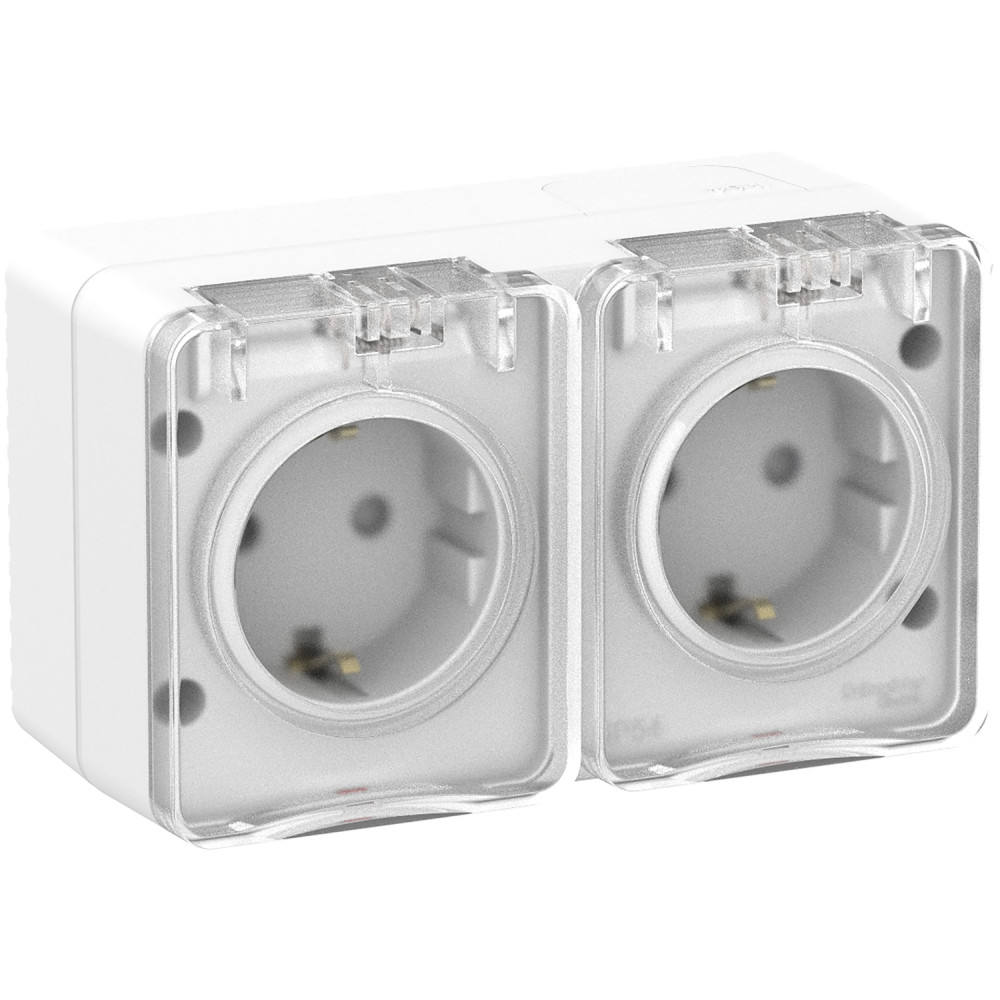 ATLASDESIGN PROFI IP54 О/У РОЗЕТКА двойная с заземлением со шторками, 16А, БЕЛЫЙ