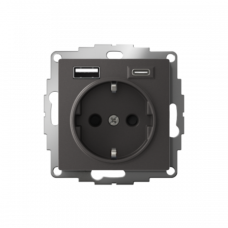 ATLASDESIGN РОЗЕТКА 16А с 2 USB A+C, 5В/2,4А/3,0А, 2х5В/1,5А, механизм, БАЗАЛЬТ