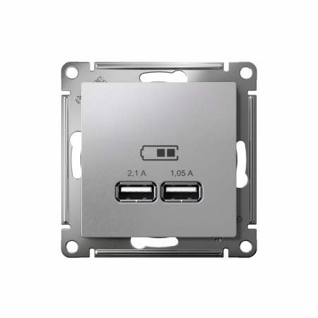 ATLASDESIGN USB РОЗЕТКА A+A, 5В/2,1А, 2х5В/1,05А, механизм, АЛЮМИНИЙ