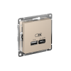 ATLASDESIGN USB РОЗЕТКА A + тип-C 45Вт высокоскор.заряд. QC, PD, механизм, ПЕСОЧНЫЙ