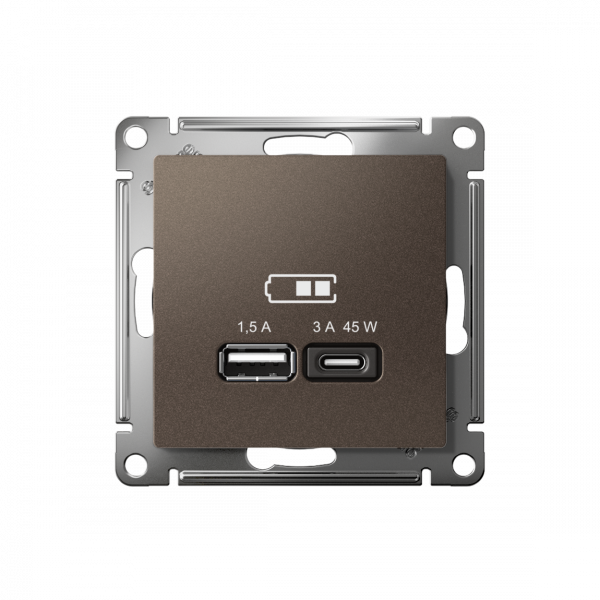 ATLASDESIGN USB РОЗЕТКА A + тип-C 45Вт высокоскор.заряд. QC, PD, механизм, МОККО