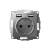 ATLASDESIGN РОЗЕТКА 16А c 2 USB A+A, 5В/2,4А, 2х5В/1,2А, механизм, СТАЛЬ