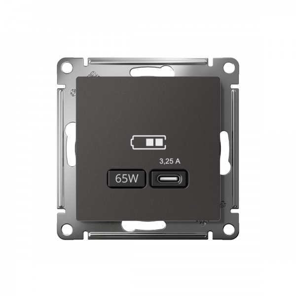 ATLASDESIGN USB РОЗЕТКА тип-С 65Вт высокоскор.заряд. QC, PD, механизм, БАЗАЛЬТ