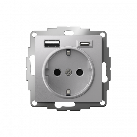 ATLASDESIGN РОЗЕТКА 16А c 2 USB A+C, 5В/2,4А/3,0А, 2х5В/1,5А, механизм, АЛЮМИНИЙ