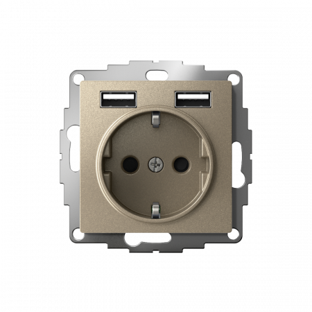ATLASDESIGN РОЗЕТКА 16А c 2 USB A+A, 5В/2,4А, 2х5В/1,2А, механизм, ШАМПАНЬ