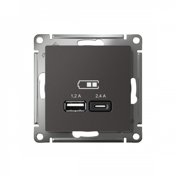 ATLASDESIGN USB РОЗЕТКА А+С, 5В/2,4А, 2х5В/1,2А, механизм, БАЗАЛЬТ