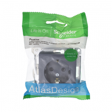 ATLASDESIGN РОЗЕТКА с заземлением со шторками, 16А, механизм, ГРИФЕЛЬ