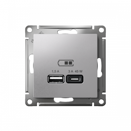 ATLASDESIGN USB РОЗЕТКА A + тип-C 45Вт высокоскор.заряд. QC, PD, механизм, АЛЮМИНИЙ