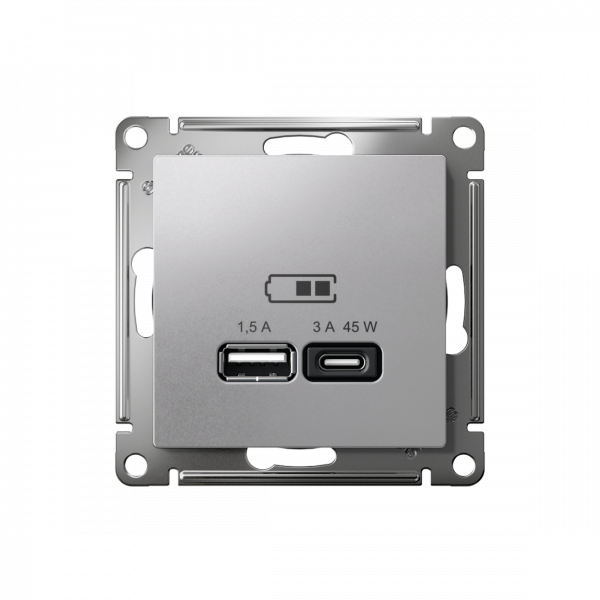ATLASDESIGN USB РОЗЕТКА A + тип-C 45Вт высокоскор.заряд. QC, PD, механизм, АЛЮМИНИЙ