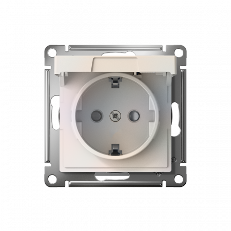 ATLASDESIGN РОЗЕТКА с заземлением со шторками с крышкой,16А,IP20, мех.,быстрозажим. клем., ЖЕМЧУГ
