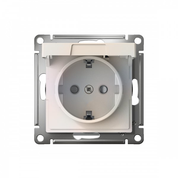 ATLASDESIGN РОЗЕТКА с заземлением со шторками с крышкой,16А,IP20, мех.,быстрозажим. клем., ЖЕМЧУГ