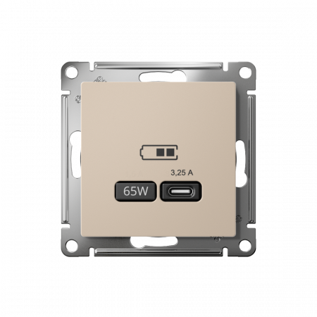 ATLASDESIGN USB РОЗЕТКА тип-С 65Вт высокоскор.заряд. QC, PD, механизм, ПЕСОЧНЫЙ