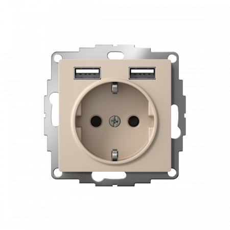 ATLASDESIGN РОЗЕТКА 16А c 2 USB A+A, 5В/2,4А, 2х5В/1,2А, механизм, ПЕСОЧНЫЙ