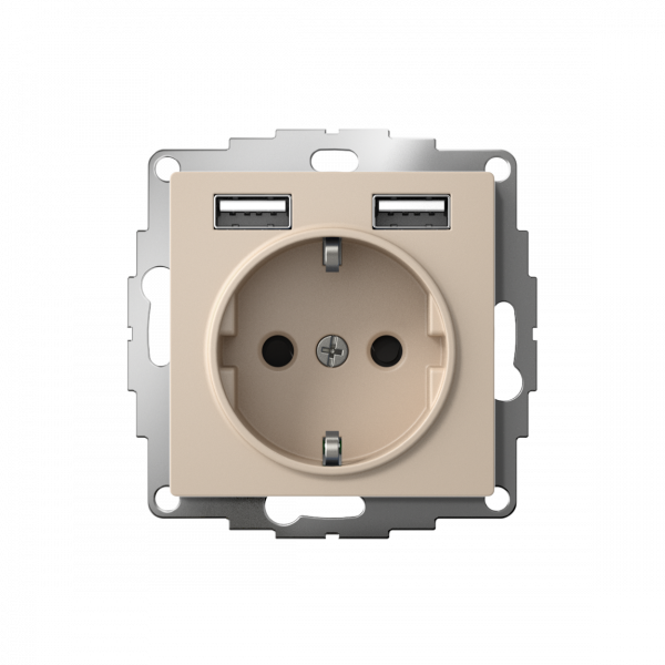 ATLASDESIGN РОЗЕТКА 16А c 2 USB A+A, 5В/2,4А, 2х5В/1,2А, механизм, ПЕСОЧНЫЙ