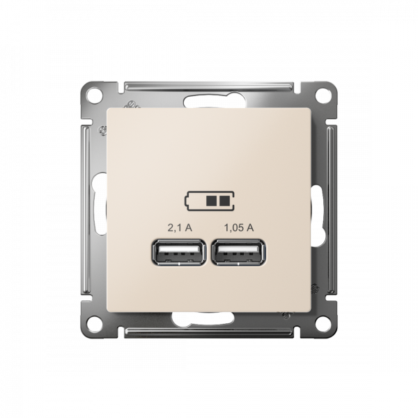 ATLASDESIGN USB РОЗЕТКА A+A, 5В/2,1А, 2х5В/1,05А, механизм, БЕЖЕВЫЙ