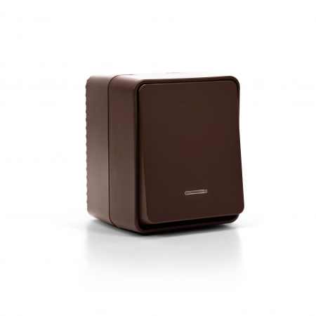 ATLASDESIGN PROFI IP54 О/У 1-клавишный ВЫКЛЮЧАТЕЛЬ с подсветкой, сх.1а, 10АХ, КОРИЧНЕВЫЙ