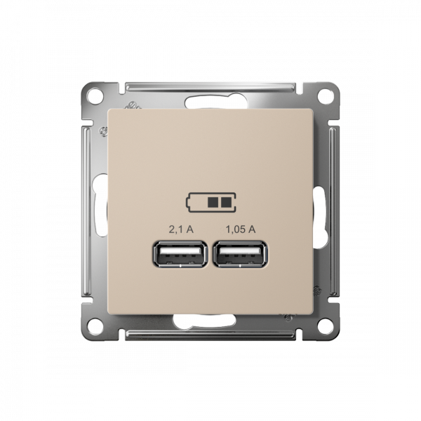 ATLASDESIGN USB РОЗЕТКА A+A, 5В/2,1А, 2х5В/1,05А, механизм, ПЕСОЧНЫЙ