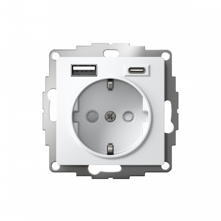 ATLASDESIGN РОЗЕТКА 16А с 2 USB A+C, 5В/2,4А/3,0А, 2х5В/1,5А, механизм, БЕЛЫЙ
