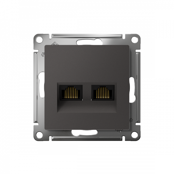 ATLASDESIGN РОЗЕТКА двойная компьютерная RJ45+RJ45 кат. 5e, механизм, БАЗАЛЬТ