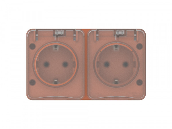 ATLASDESIGN PROFI IP54 О/У РОЗЕТКА двойная с заземлением со шторками, 16А, ТЕРРАКОТОВЫЙ