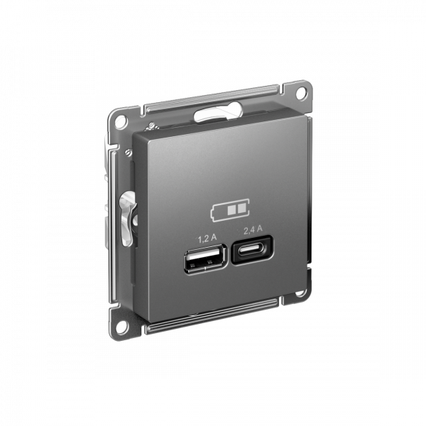 ATLASDESIGN USB РОЗЕТКА А+С, 5В/2,4А, 2х5В/1,2А, механизм, СТАЛЬ
