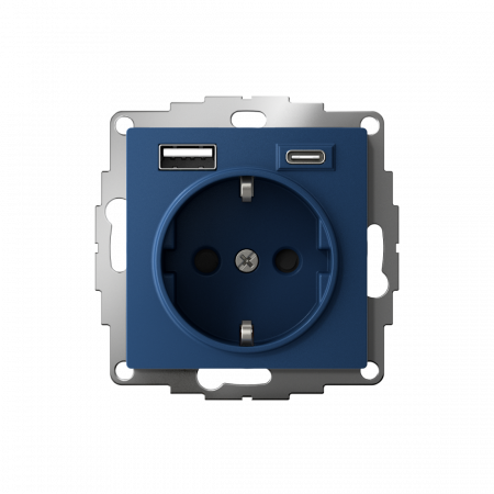 ATLASDESIGN РОЗЕТКА 16А c 2 USB A+C, 5В/2,4А/3,0А, 2х5В/1,5А, механизм, АКВАМАР