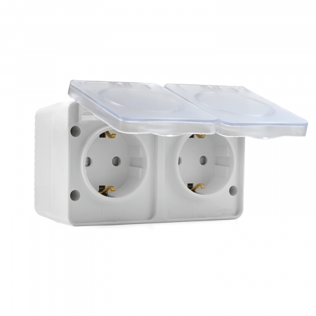 ATLASDESIGN PROFI IP54 О/У РОЗЕТКА двойная с заземлением со шторками, 16А, БЕЛЫЙ