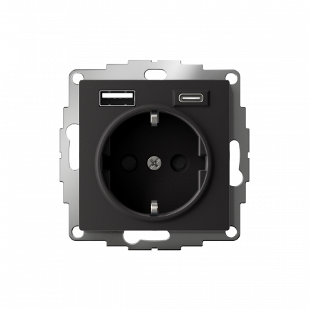 ATLASDESIGN РОЗЕТКА 16А c 2 USB A+С, 5В/2,4А/3,0А, 2х5В/1,5А, механизм, КАРБОН