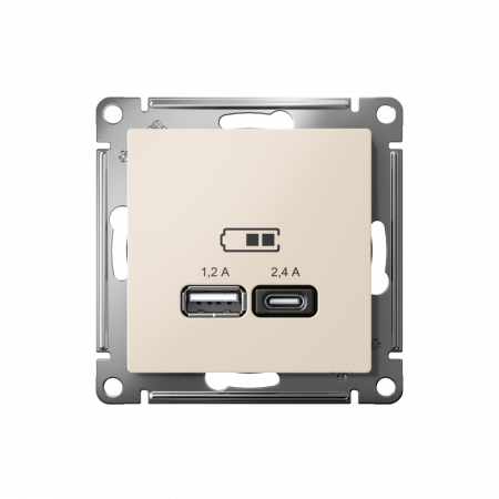 ATLASDESIGN USB РОЗЕТКА А+С, 5В/2,4А, 2х5В/1,2А, механизм, БЕЖЕВЫЙ