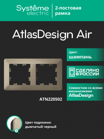 ATLASDESIGN AIR 2-постовая РАМКА, ШАМПАНЬ/дымчатый черный