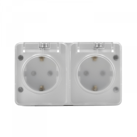 ATLASDESIGN PROFI IP54 О/У РОЗЕТКА двойная с заземлением со шторками, 16А, БЕЛЫЙ