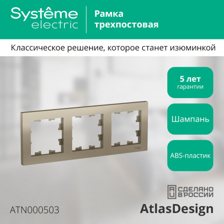 ATLASDESIGN 3-постовая РАМКА, универсальная, ШАМПАНЬ