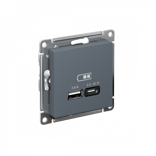 ATLASDESIGN USB РОЗЕТКА A + тип-C 45Вт высокоскор.заряд. QC, PD, механизм, ГРИФЕЛЬ