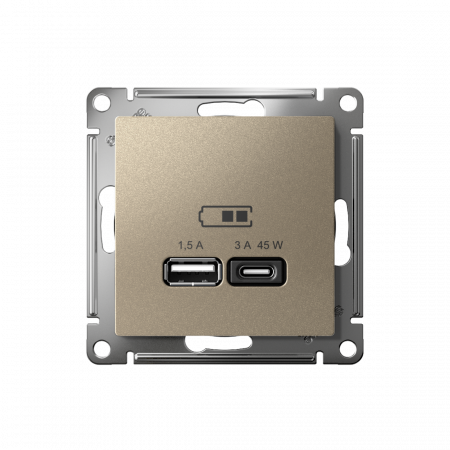 ATLASDESIGN USB РОЗЕТКА A + тип-C 45Вт высокоскор.заряд. QC, PD, механизм, ШАМПАНЬ