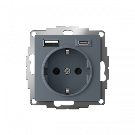ATLASDESIGN РОЗЕТКА 16А c 2 USB A+C, 5В/2,4А/3,0А, 2х5В/1,5А, механизм, ГРИФЕЛЬ