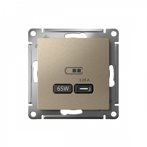 ATLASDESIGN USB РОЗЕТКА тип-С 65Вт высокоскор.заряд. QC, PD, механизм, ШАМПАНЬ