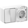 ATLASDESIGN PROFI IP54 О/У БЛОК: РОЗЕТКА с заземл. со шт., 16А, ВЫКЛЮЧАТЕЛЬ 2-клав., 10АХ, БЕЛЫЙ