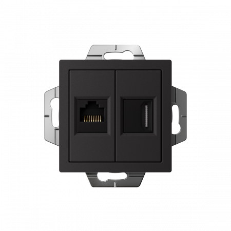 ATLASDESIGN РОЗЕТКА двойная HDMI+RJ45, кат. 5е, механизм, КАРБОН