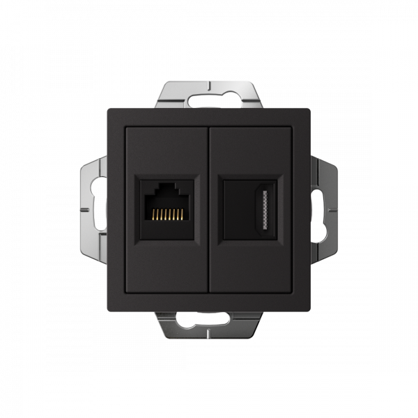 ATLASDESIGN РОЗЕТКА двойная HDMI+RJ45, кат. 5е, механизм, КАРБОН