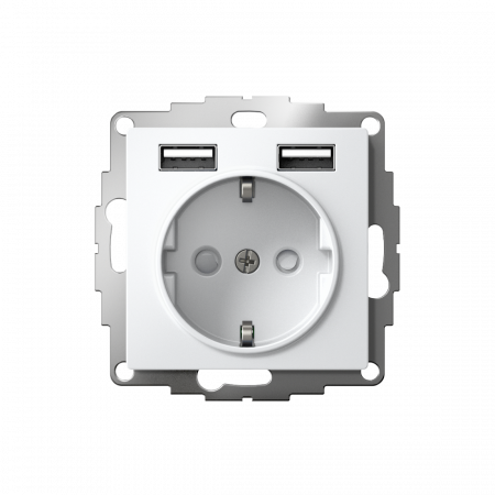 ATLASDESIGN РОЗЕТКА 16А c 2 USB A+A, 5В/2,4А, 2х5В/1,2А, механизм, БЕЛЫЙ