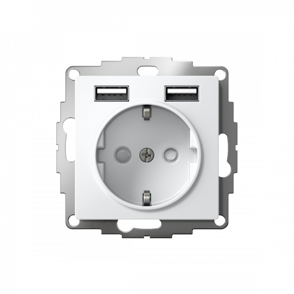ATLASDESIGN РОЗЕТКА 16А c 2 USB A+A, 5В/2,4А, 2х5В/1,2А, механизм, БЕЛЫЙ