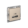 ATLASDESIGN USB РОЗЕТКА А+С, 5В/2,4А, 2х5В/1,2А, механизм, ПЕСОЧНЫЙ