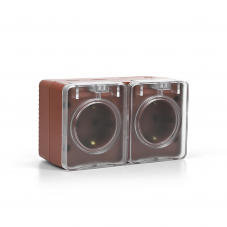 ATLASDESIGN PROFI IP54 О/У РОЗЕТКА двойная с заземлением со шторками, 16А, ТЕРРАКОТОВЫЙ